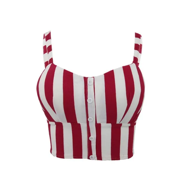 red striped Cultiseed, женские короткие топики на груди, женские топы, новая мода, полосатый топ на тонких бретелях, короткий топ, женские сексуальные топы на пуговицах - Цвет: red striped