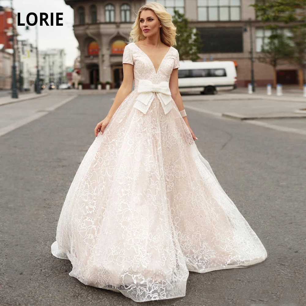 LORIE свадебное платье с коротким рукавом бохо 2019 v образным вырезом Кружева