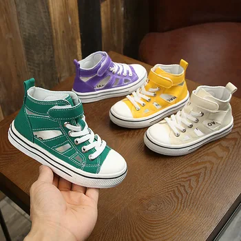 

children shoes, Children's fashion openwork canvas shoes to help spring and autumn new men and women children's tide shoes