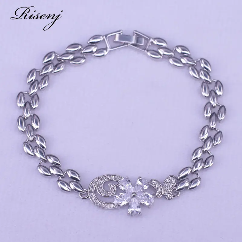 

Europe style silver color jewelry pretty bracelet&bangle for women flower cute white cubic zircon bracelet best birthday present