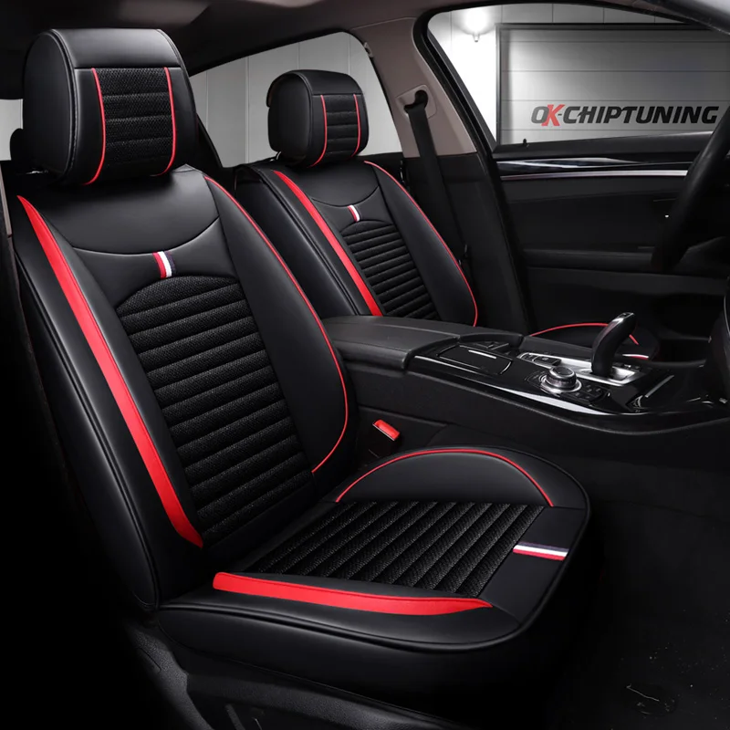 Полностью Покрытые автомобильные чехлы из искусственной кожи льняные на сиденья