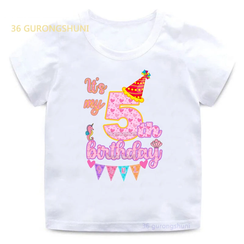 Girl Birthday Cartoon T Shirt for Girls Tshirt number 2 3 4 5 6 7 8 Graphic Kids Clothes Boys Letter Print Summer Short Sleeved 6