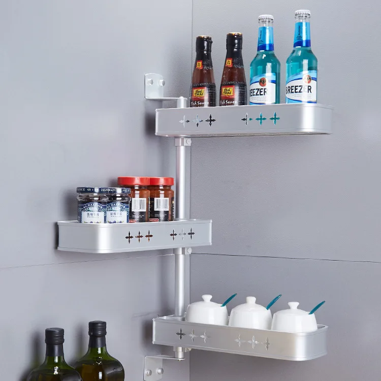 

Hole-Punched Alumimum Kitchen Kitchenware Storage Rack Wall Hangers Corner Nailless Rotating Storage Seasoning Knife Rest