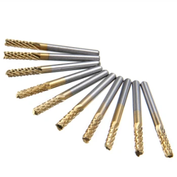 

10Pcs Coating End Mill CNC PCB Wood Engraving Drill Bit Set 1/8 inch Shank 3.175Mm Milling Cutter Power Tools
