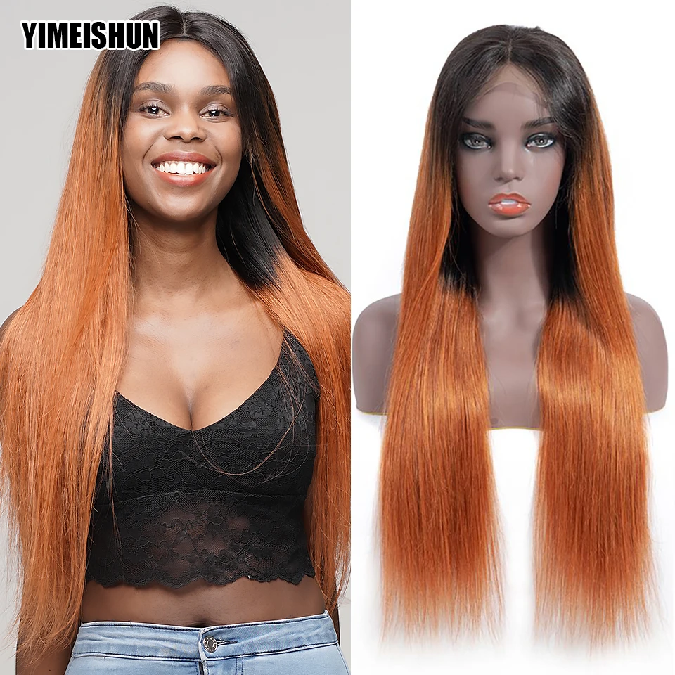 

YIMEISHUN 13x4 Lace Frontal Wig Straight 1b 30 Lace Front Wig No Shedding Ombre Human Hair Wig Dark Roots Brazilian Hair Wigs