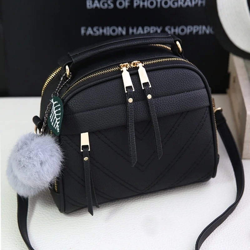 

Fashion PU Leather Handbag for Women 2019 New Girl Messenger Bags with Ball Toy Bolsa Female Shoulder Bags Ladies Party Handbags