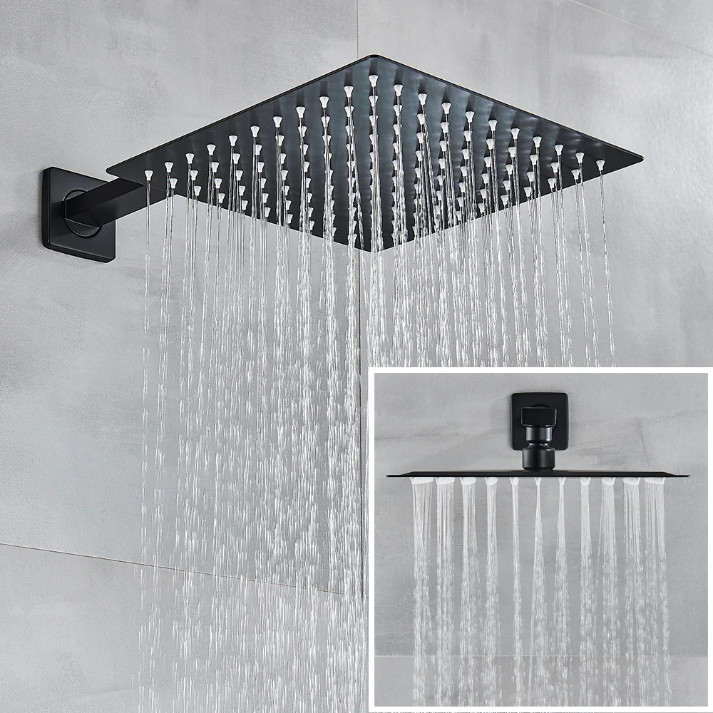 Cabezal de ducha empotrado en la pared, juego de grifos de latón para techo,  lluvia, baño de 10/12/16 pulgadas, color negro - AliExpress