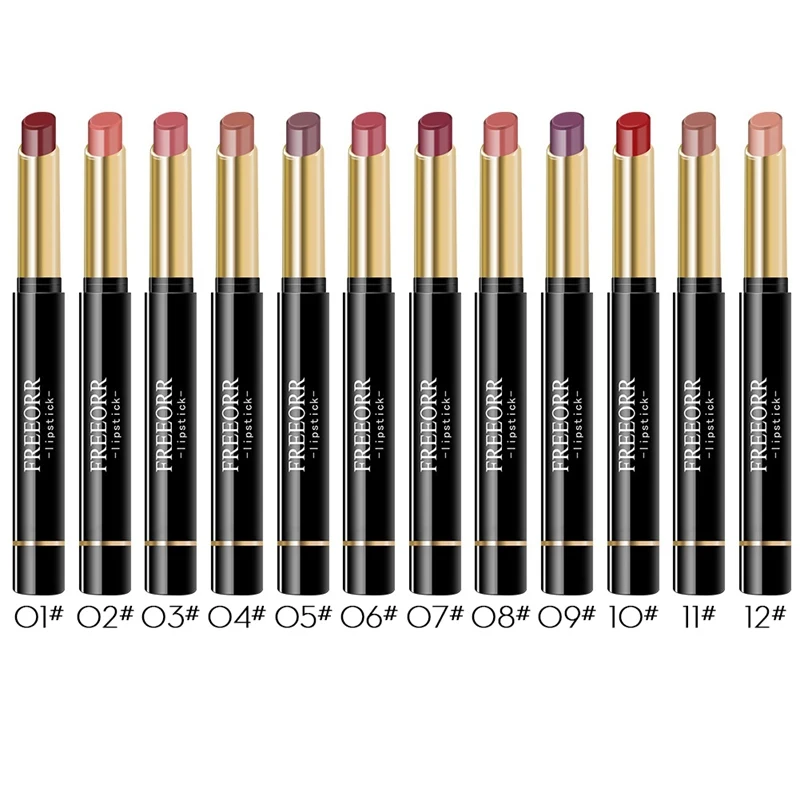 12 Colors Lipstick Waterproof Non-stick Cup Long Lasting Matte Velvet Lipstick Make-up 3.2g