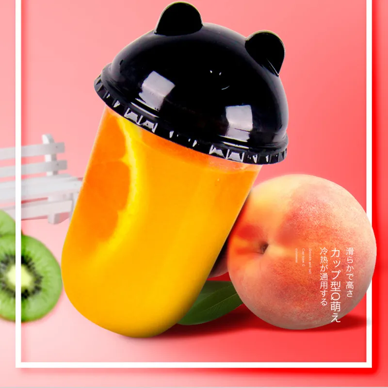 

50pcs High quality transparent cute dispsoable juice coffee tea plastic cup 360ml 500ml beverage takeaway packaging cup with lid