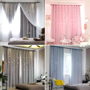 

1pc Star Blackout Curtain Pouched Out Double-Layer Hard-Wearing Window Curtain Window Drape For Living Room Bedroom(1x2m;1x2.5m)