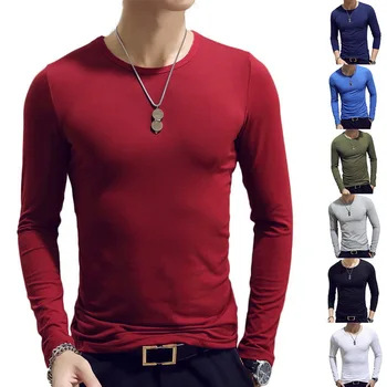 

2020 Autumn Men T-Shirts Long Sleeve O-Neck Casual Fitness Jogging Solid Fashion Tee Basic Running Homme Top Clothing