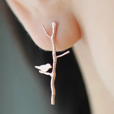 

New Trendy Simple Stylish Stud Earrings For Women Lovely Bird&Twig Design Sweet Birthday Gift