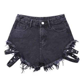 

2020 Summer Women Rivet Denim Shorts Korean High Waist Holes Zipper Fly Shorts Bottom Wear r2379