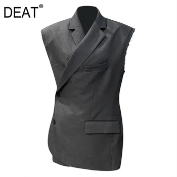 

DEAT 2020 new summer fashion women clothing turn-down collar sleeveless tassels asymmetrical single button gray color vest