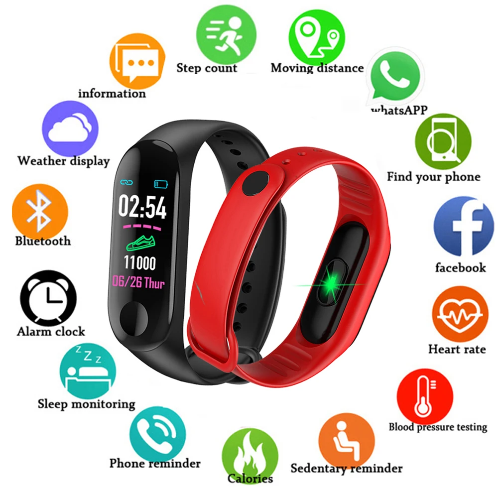 

Smart Bracelet Band Fitness Tracker Watch Heart Rate Blood Pressure Messages Reminder Color Screen Waterproof Sport Wristband