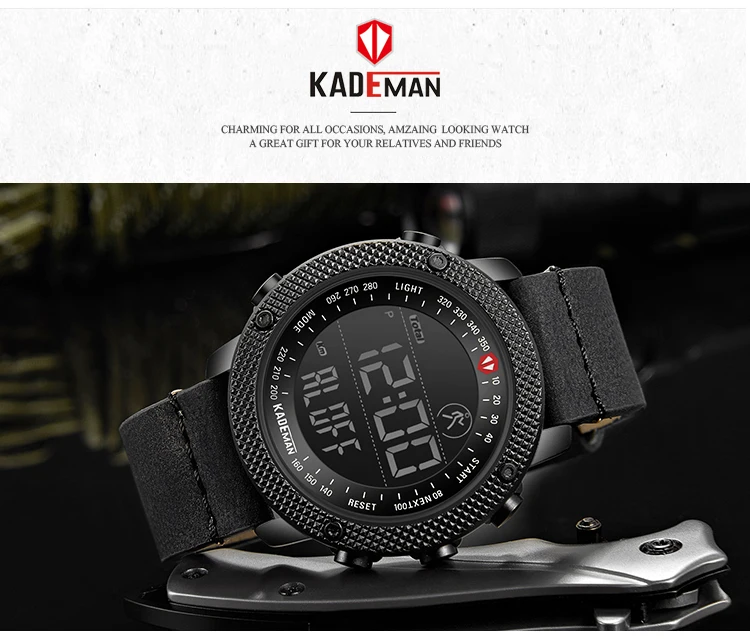 KADEMAN Лидирующий бренд Мужские часы креативные счетчик шагов цифровые спортивные наручные часы водонепроницаемые военные армейские Модные мужские кожаные часы