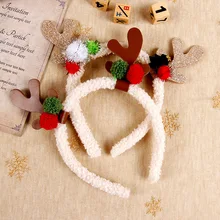 

New Christmas Headband Elk Plush Color Cute Girl Heart Hair Sticky Ball Hair Accessories In Stock Christmas Decorations