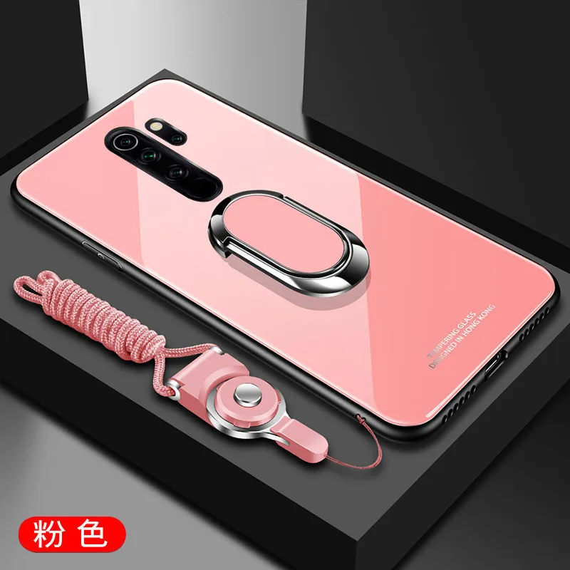 pink Для Xiaomi Redmi Note 8 Pro Чехол из твердого закаленного стекла с подставкой Кольцо Магнит защитная задняя крышка чехол для Xiaomi Redmi Note 8 8pro - Цвет: pink
