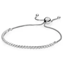 925 пробы Серебряный Pan браслет классический теннис сверкающая нить Регулировка браслета подходит для женщин шарик Шарм Diy Европа ювелирные изделия