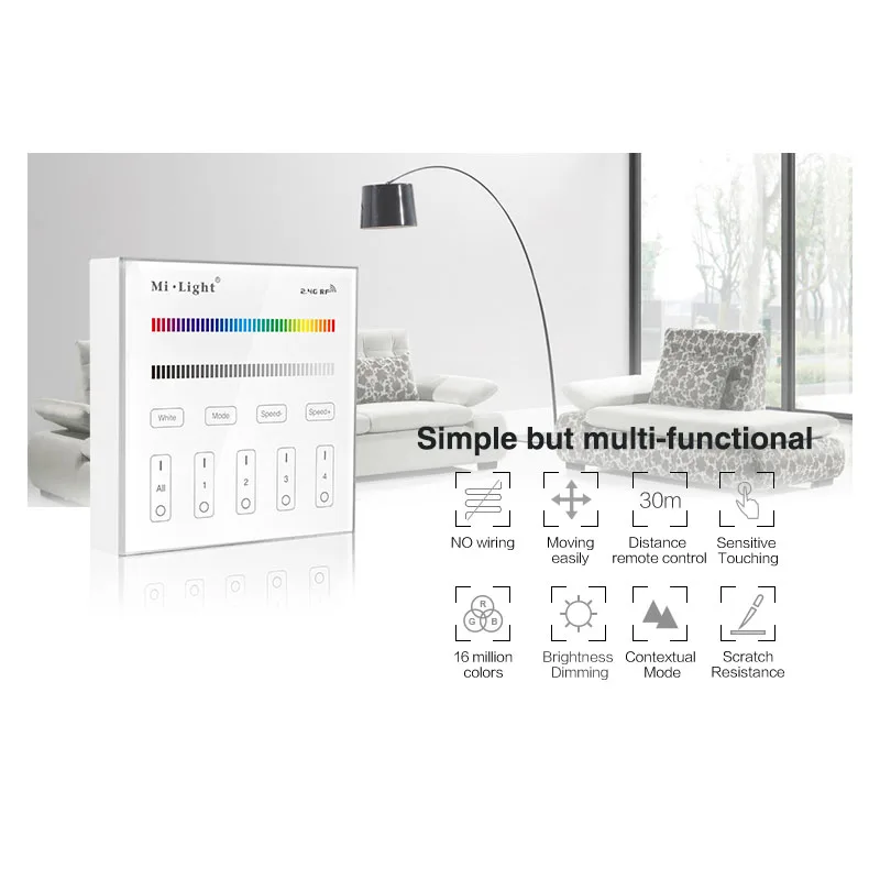 Milight B3 4-Zone RGB/RGBW and brightness dimming Smart Panel Remote Controller control for led strip light ribbon lamp or bulb