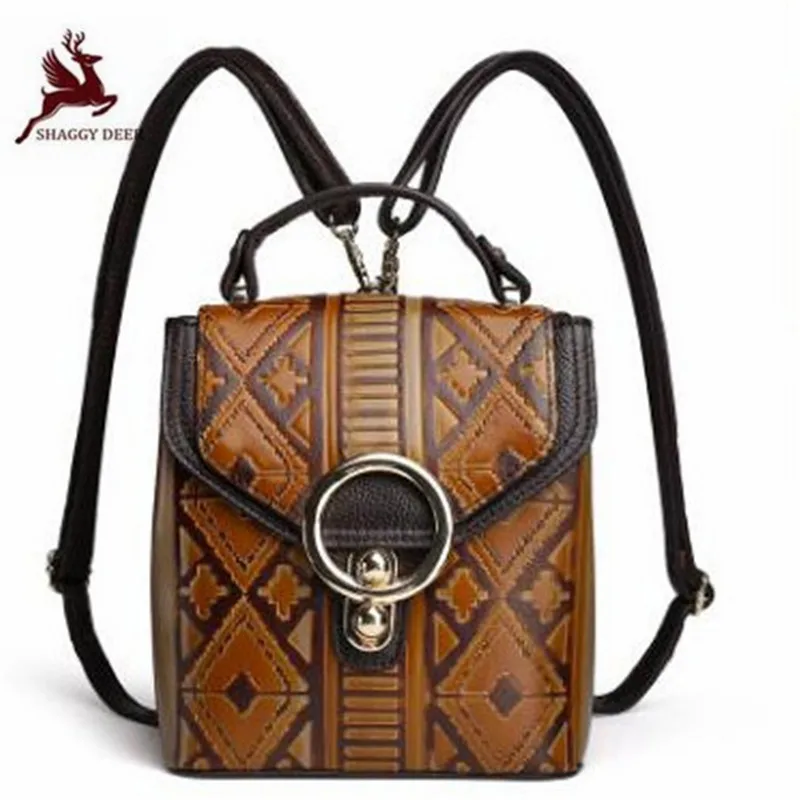

Luxury 100% Real Leather Designer s Vertical square Women's Backpack ring Fashion Retro Leisure Bags