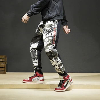 

Men's Casual Camo Trousers Loose Cotton Male Drawstring Patchwork Panelled Military Cargo Pants Tactical Army Camouflage Pants