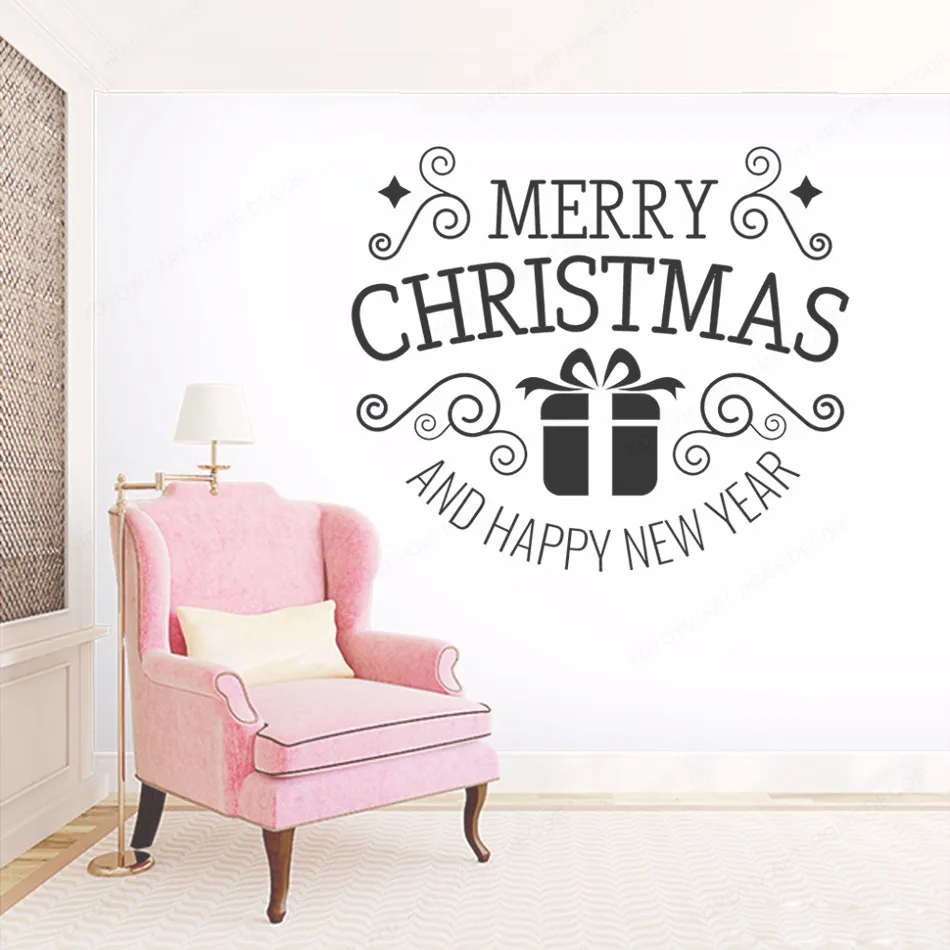 Праздничная виниловая наклейка с надписью &quotMerry Christmas&quot Настенный декор для