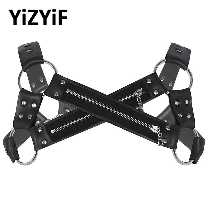 Faux Leather Harness Mens Lingerie Night Clubwear Shoulder Body Chest Muscle Harness Belt Male Costume Straps Metal O-rings