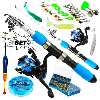 

Sougayilang Fishing Rod Full Kits with Telescopic Fishing Rod and Spinning Reel Baits Hooks Saltwater Freshwater Travel Pole Set