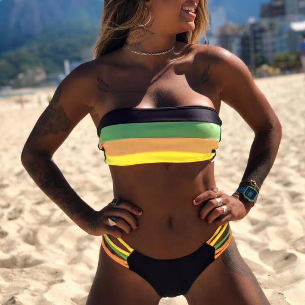 Frauen Bademode Farbigen Streifen Bikini Set Push Up Padded Bh Bademode Sommer Strand Bademode Sexy Bikini Bikini Set Aliexpress