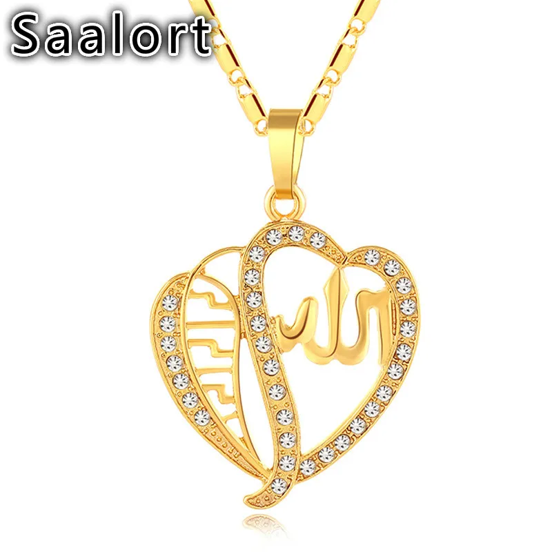 

Middle East Islam Muslim Character Heart Pendant Chain with Crystal Zircon Inlaid Exquisite Unisex Accessory Necklace