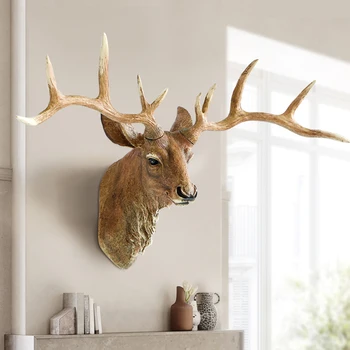 

DEER HEAD WALL DECORATION ORIGINAL EUROPEAN ANIMAL STATUE HANGING LIVING ROOM BACKGROUND SCULPTURE MURAL ORNAMENTS RESIN CRAFT