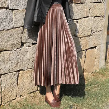 

Spring and Autumn New Fashion Women's High Waist Pleated Solid Color Half Length Elastic Skirt Promotions Lady Black