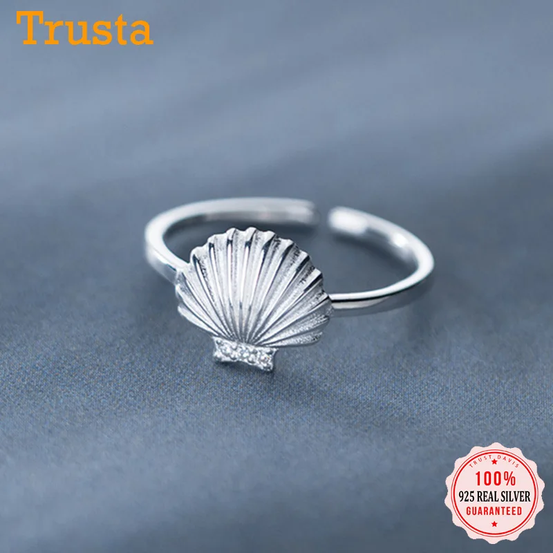 Trust davis réel 925 en argent Sterling mode douce coquille brillant CZ anneau douverture pour les femmes fête de mariage Fine S925 bijoux DA26