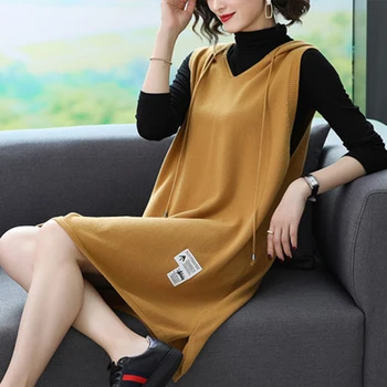 

Knitted waistcoat women's spring autumn wool vest loose Korean outer wear women's long section large size was thin dress L250