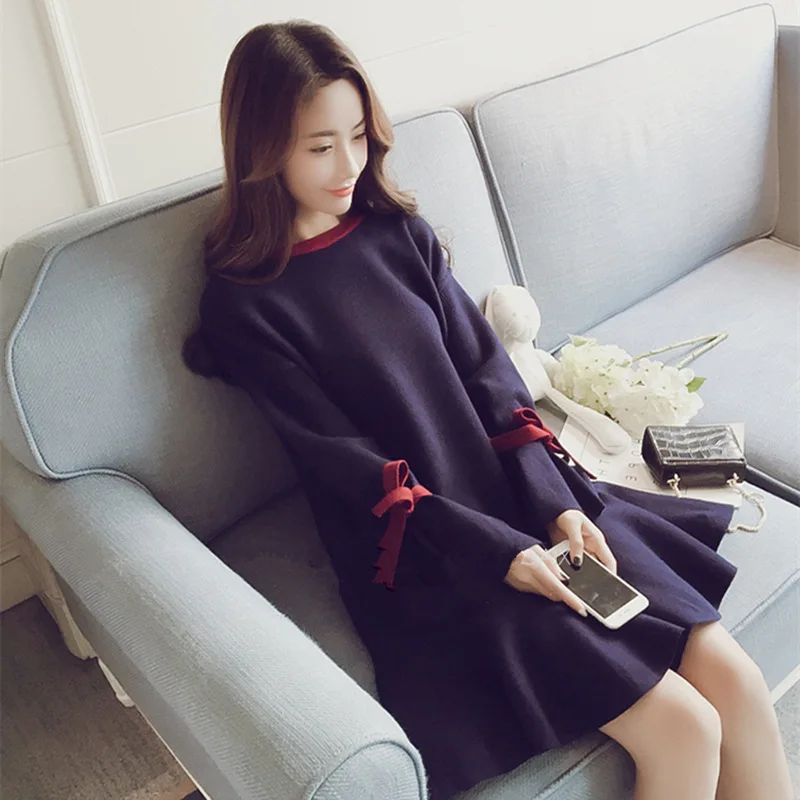 

Autumn And Winter New Style Dress Flounced Loose-Fit Fishtail Lace-up Cuff Knit Fat Mm Dress Sweater