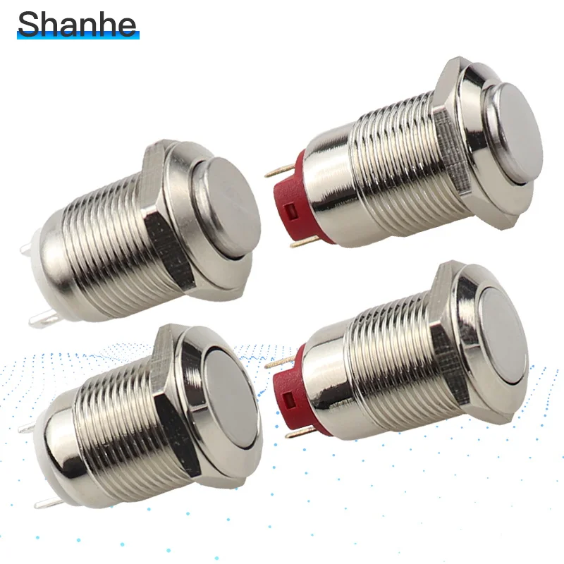 

12mm Latching Waterproof Momentary Flat Round Stainless Steel Metal Push Button Switch 2pin