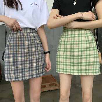 

2020 Spring and Summer Fat mm New Style Fashion Large Size WOMEN'S Skirt Korean Van High Waist Slimming Plaid Versatile Skirt
