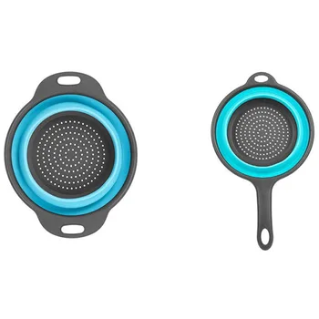 

Silicone Collapsible Colander, Kitchen Colander Strainer Set Extendable Handles Over the Sink - Basket Strainers(2 Pack)