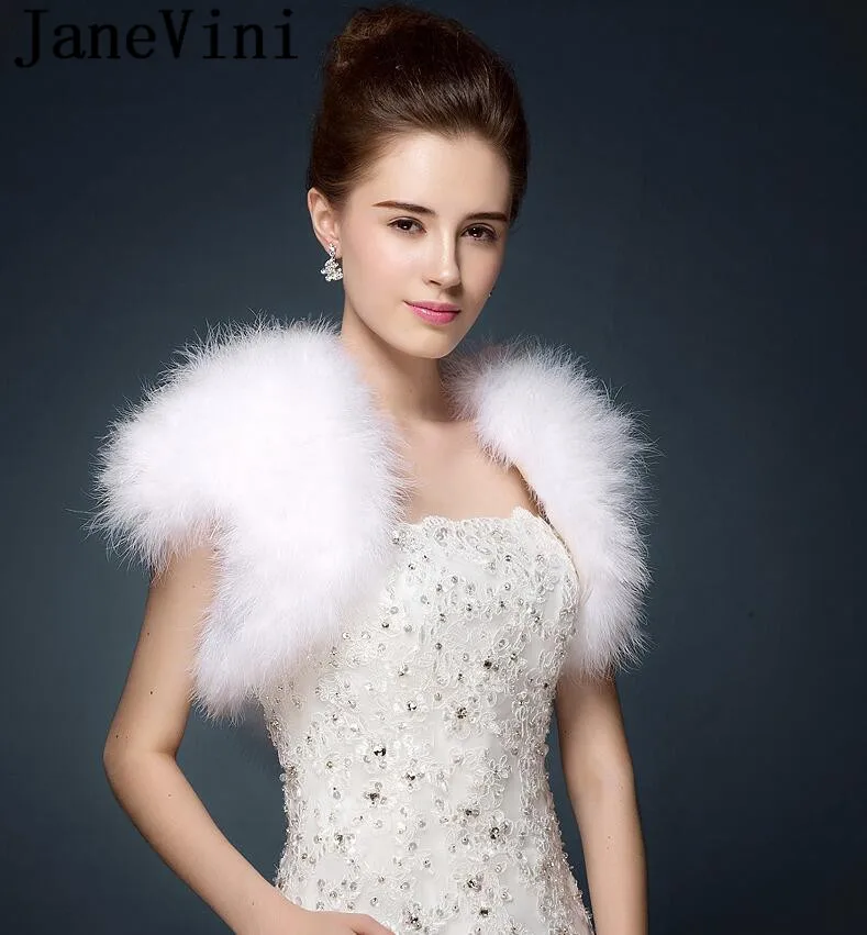 JaneVini страусиные перья меховые Свадебные кофты-болеро искусственный мех шаль зимняя женская накидка белая красная Свадебная накидка для невесты