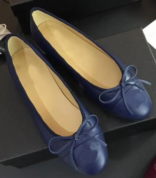 navy blue Женские балетки из натуральной кожи на плоской подошве; вязаная шляпа с бантом; женские балетки; Zapatos De Mujer sapato feminino; Прямая поставка - Цвет: navy blue