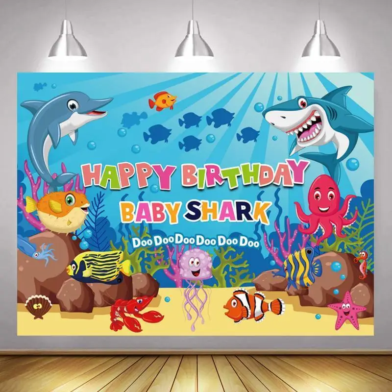Cartoon Shark Squid Starfish Baby Undersea World Background Child Birthday Party Decoration Studio Photography Scene Cloth | Электроника