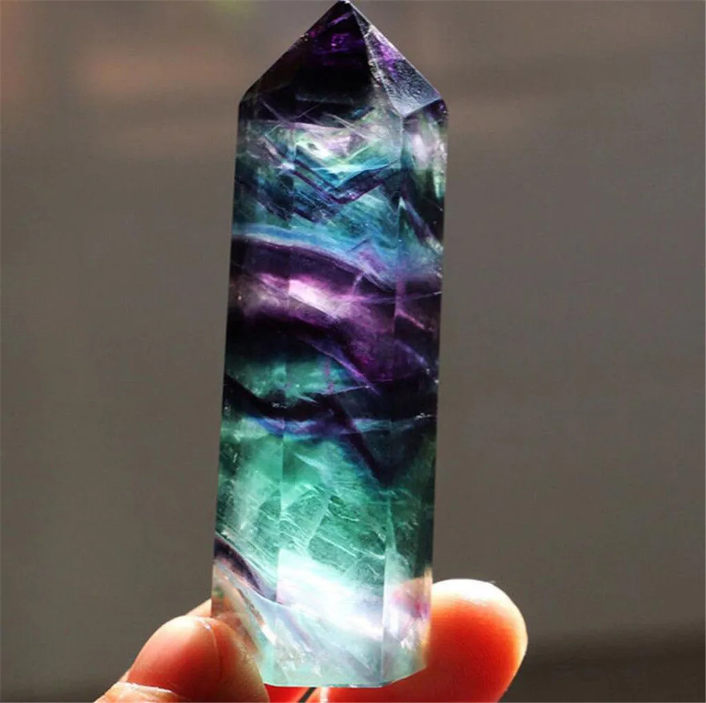 

Natural Fluorite Crystal Colorful Striped Fluorite 4-6.5CM Quartz Crystal Stone Point Healing Hexagonal Wand Treatment Stone 2