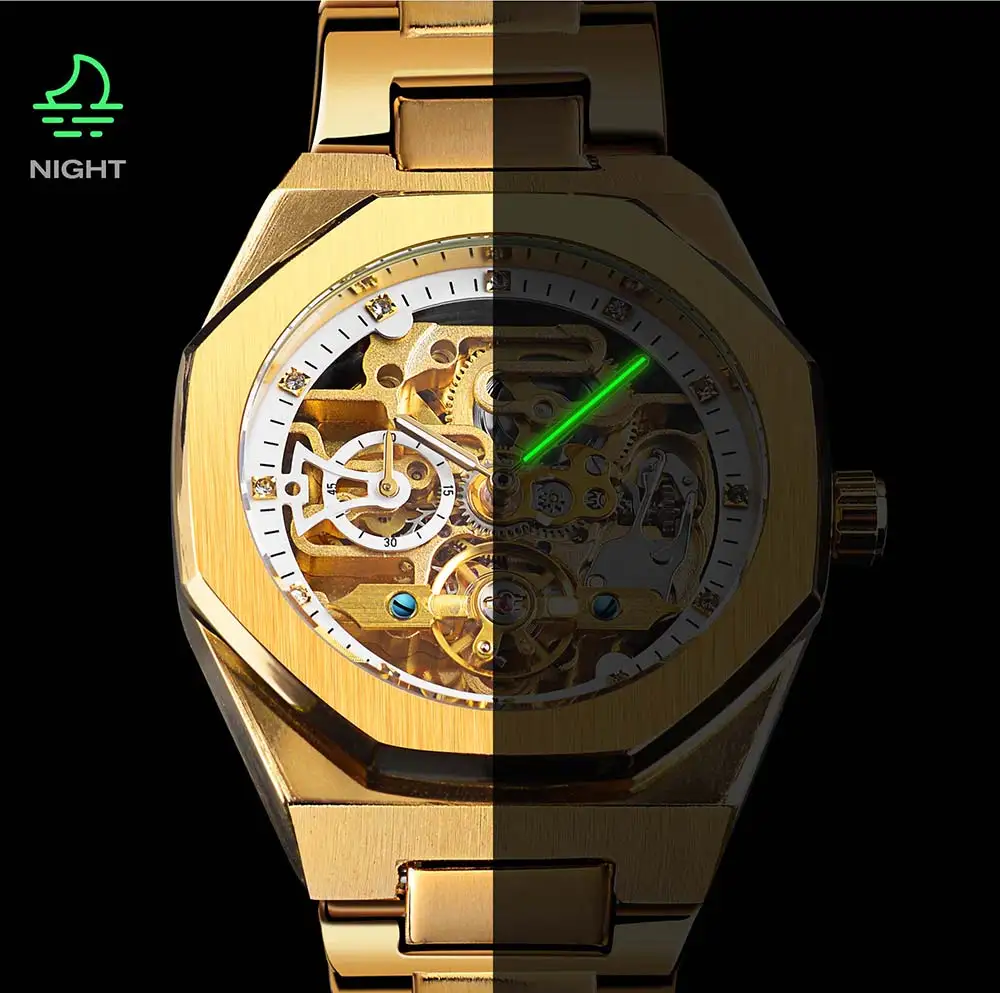 Forsining Golden Mechanical Watch Man Luxury Tourbillon Military Wristwatch Hollow New Men's Fashion Outdoor Watches Luminous_voghion.com