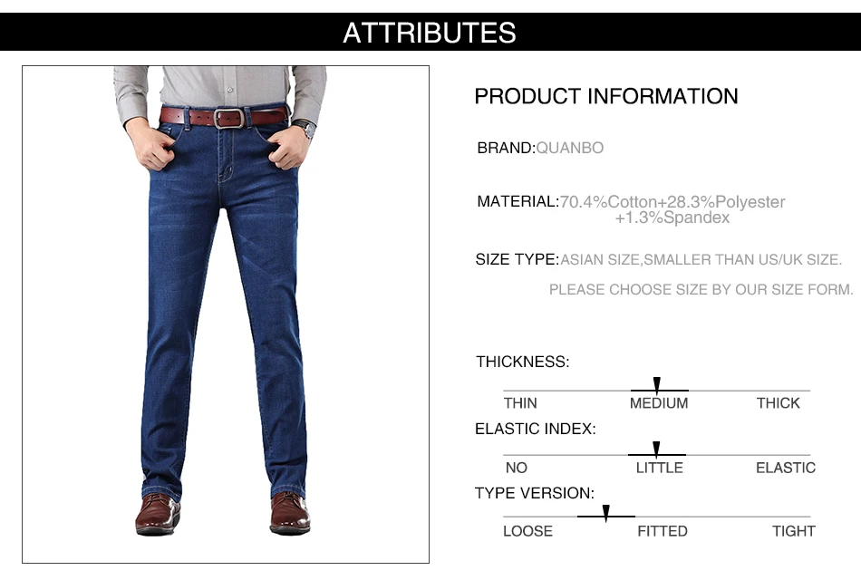 QUANBO Новые мужские модные черные джинсы деловые повседневные Стрейчевые джинсы классические из денима Брендовые брюки размера плюс синие брюки 42