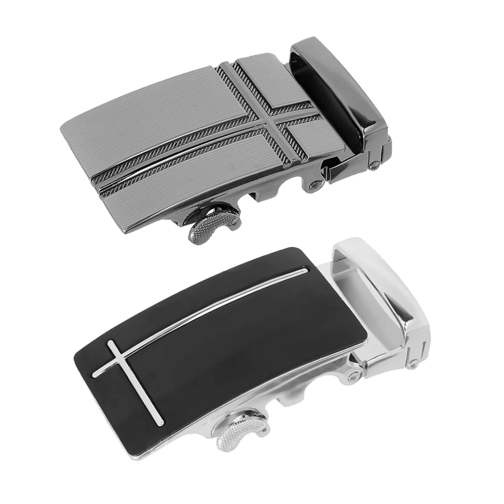 2x Mens Fashion and Durable Belt Buckle Automatic Slide Click Buckle Ratchet Belt Buckle, for Black Leather Belt