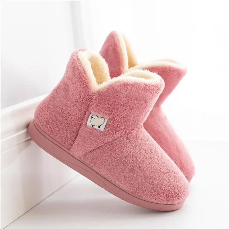 Зимнее теплое пальто с искусственным мехом для маленьких Для женщин, высота до середины голени, сапоги ботинки домашняя обувь Для женщин Для мужчин пары мягкие плюшевые домашние тапочки щенка; домашняя обувь; Botas Mujer - Цвет: pink