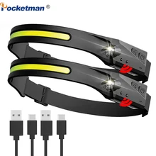 

COB LED Headlamps Motion Sensor Headlights USB Rechargeable Headlamp Outdoor Waterproof Head Torch Head Flashlight with Battery
