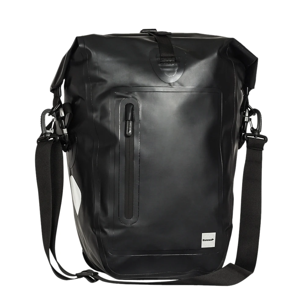 Black 25L Outdoor Rear Rack Pannier Frame Racing Bicycle Bag Carrier Large Capacity Travel Pouch Unilateral Cycling Storage Waterproof - Color: Black