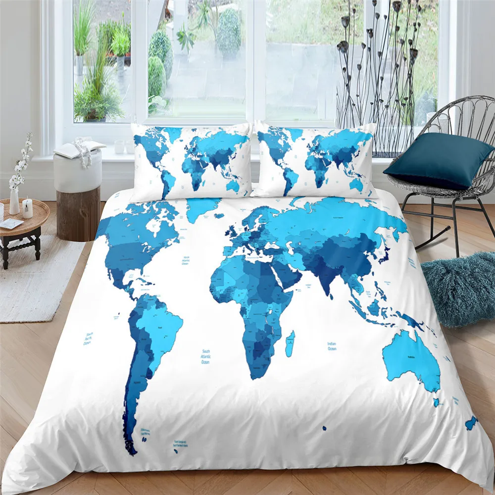 World Map Bedding Set 2/3Pcs Duvet Cover & Pillowcase(s) 3D Printed Quilt Cover Home Textile Gift 